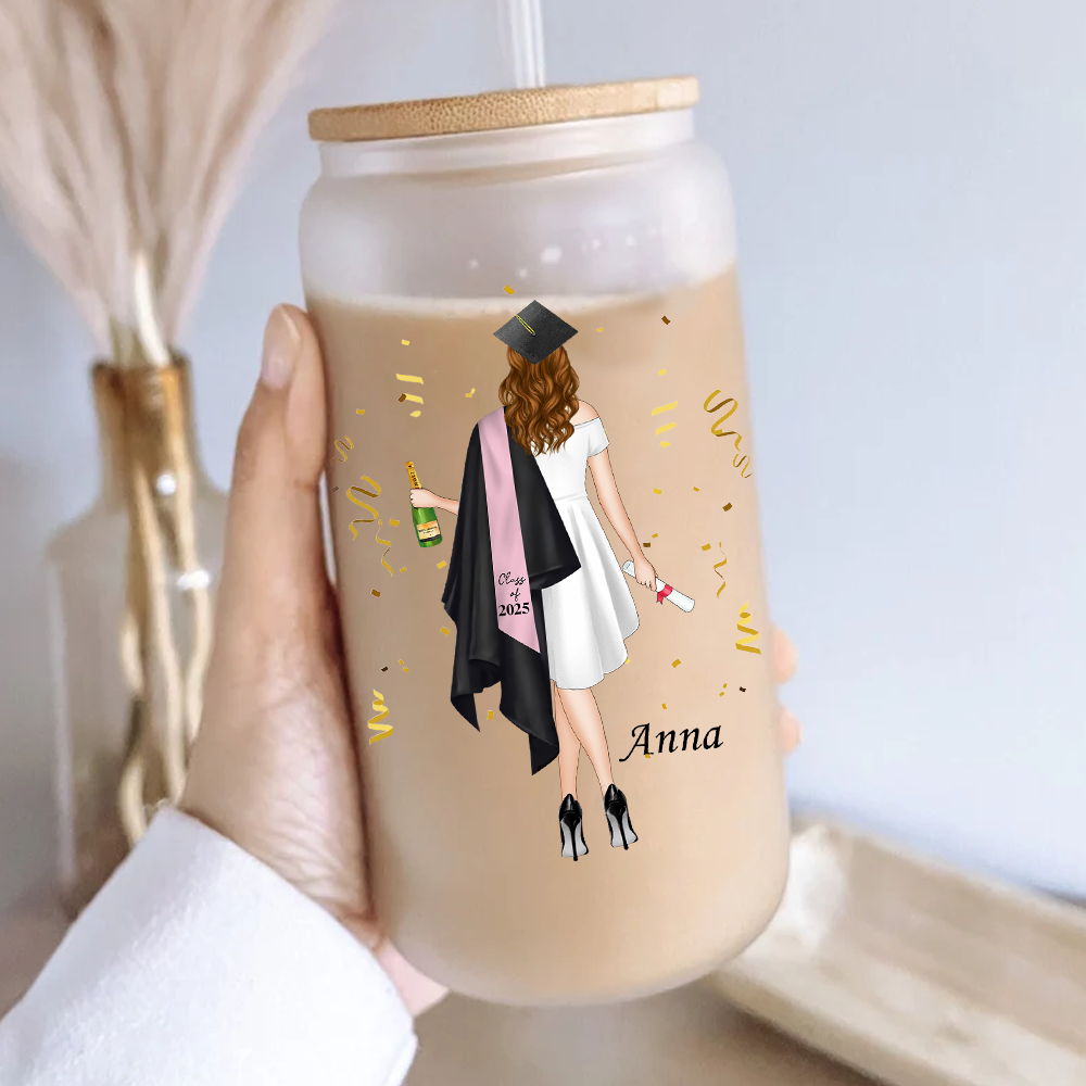 Congratulations Graduates Class Of 2025 - Personalized Clear Glass Can, Gift For Graduation