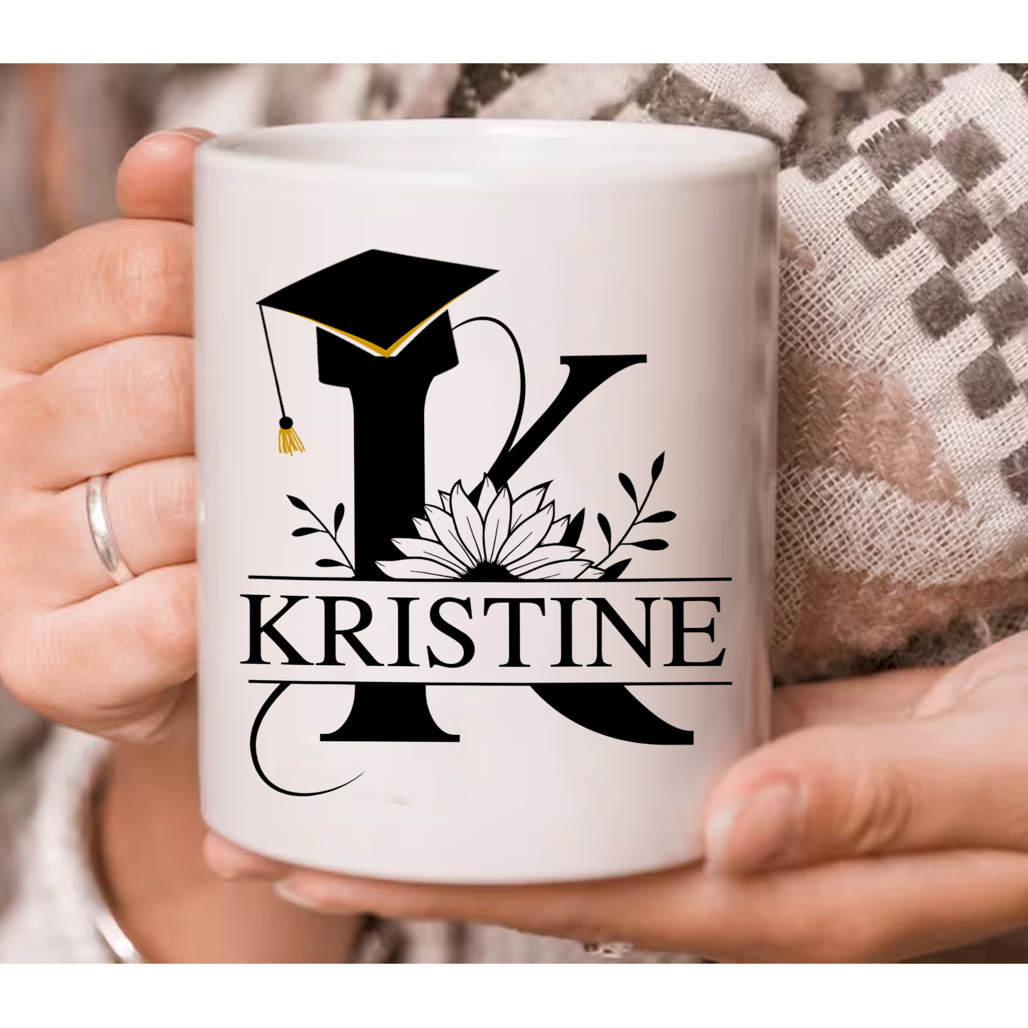 Personalized Graduation Gift, Custom Clipart Flower Graduation Mug, Graduation Class Of 2025