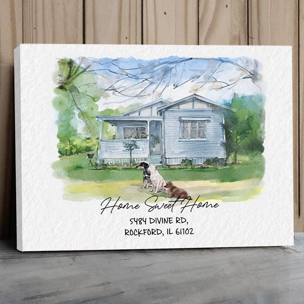 Watercolor House Portrait | Personalized House Artwork. Custom Thoughtful Housewarming Gift, Unique Poster Wall Art