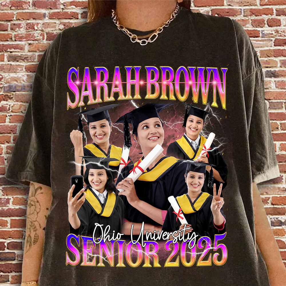 Custom Bootleg Rap Tee, Custom Photo Graduation Shirt, Vintage Graphic 90s Senior 2025 Shirt