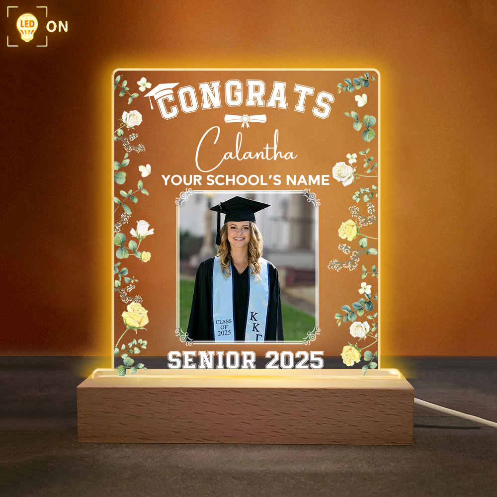 Personalized Graduation 3D Led Light Wooden Base Class of 2025 Senior Gift K1702