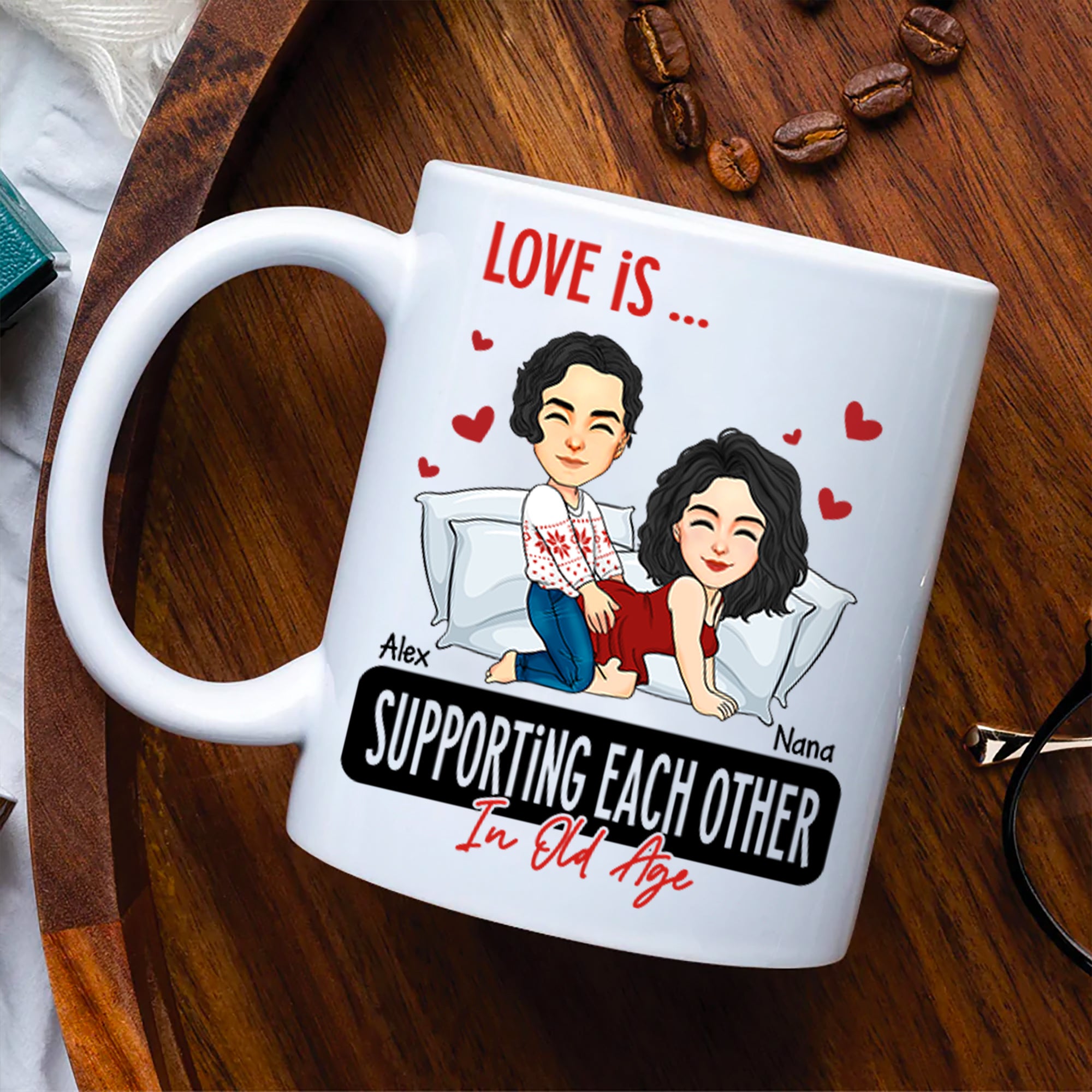 Love Is ... Supporting Each Other In Old Age - Funny Naughty Gifts For Couples - Personalized Mug