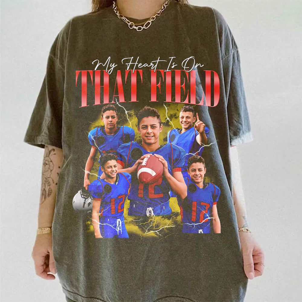 Custom Photo - Vintage Graphic 90s T-shirt My Heart Is On That Field Football Gameday Shirt Custom Bootleg Rap Tee H2511