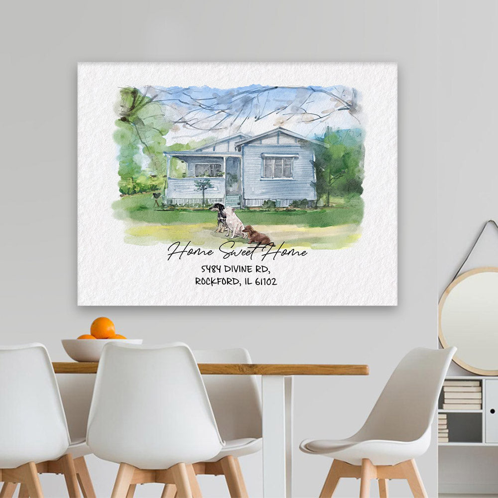 Watercolor House Portrait | Personalized House Artwork. Custom Thoughtful Housewarming Gift, Unique Poster Wall Art