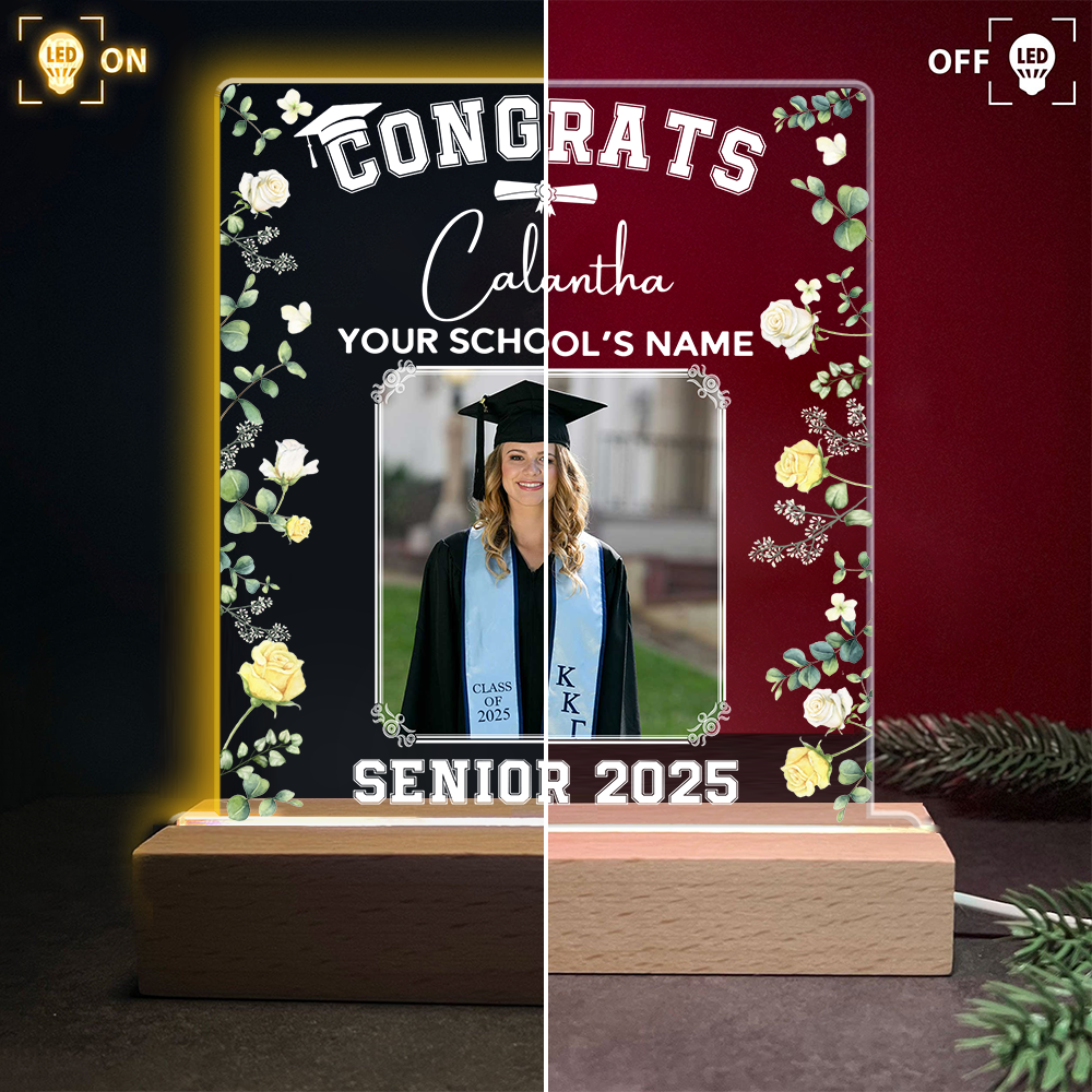 Personalized Graduation 3D Led Light Wooden Base Class of 2025 Senior Gift K1702