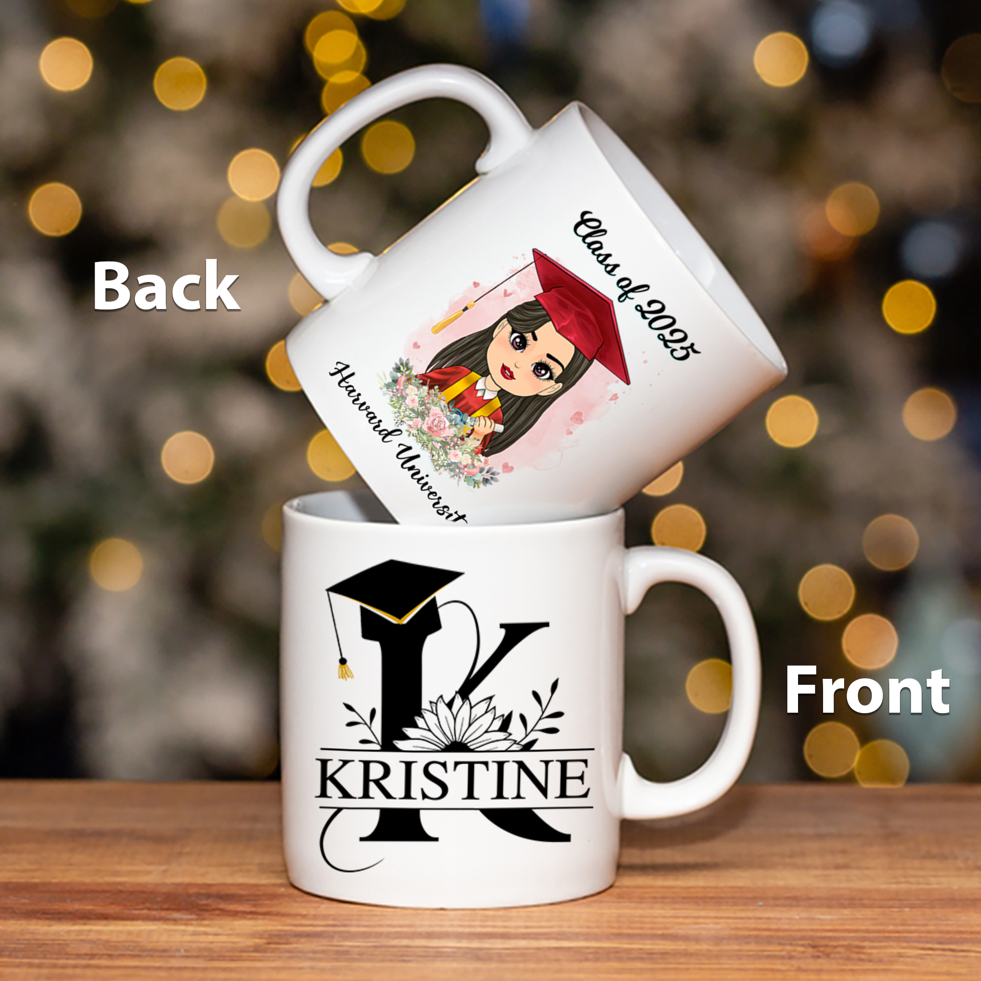 Personalized Graduation Gift, Custom Clipart Flower Graduation Mug, Graduation Class Of 2025