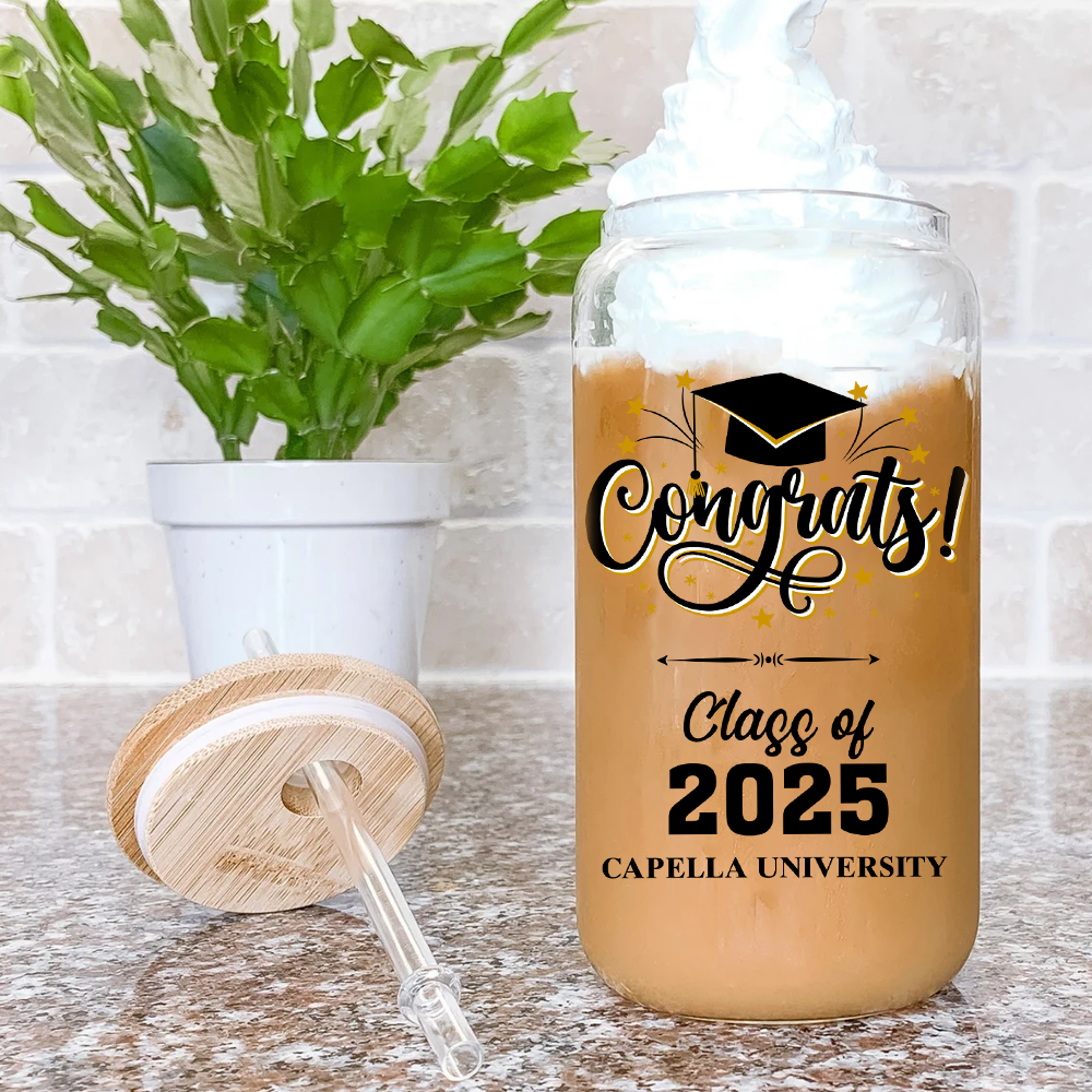 Congratulations Graduates Class Of 2025 - Personalized Clear Glass Can, Gift For Graduation