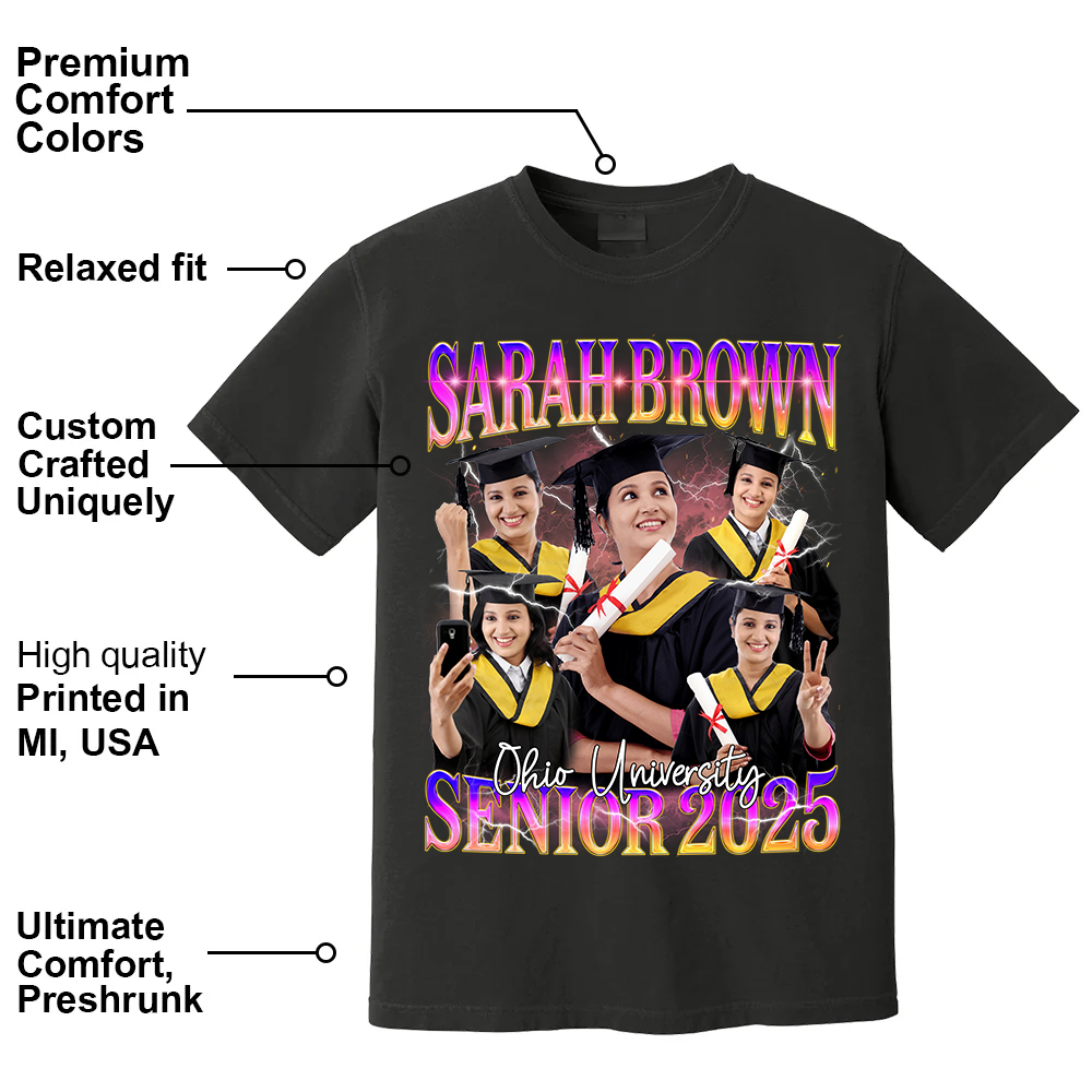Custom Bootleg Rap Tee, Custom Photo Graduation Shirt, Vintage Graphic 90s Senior 2025 Shirt