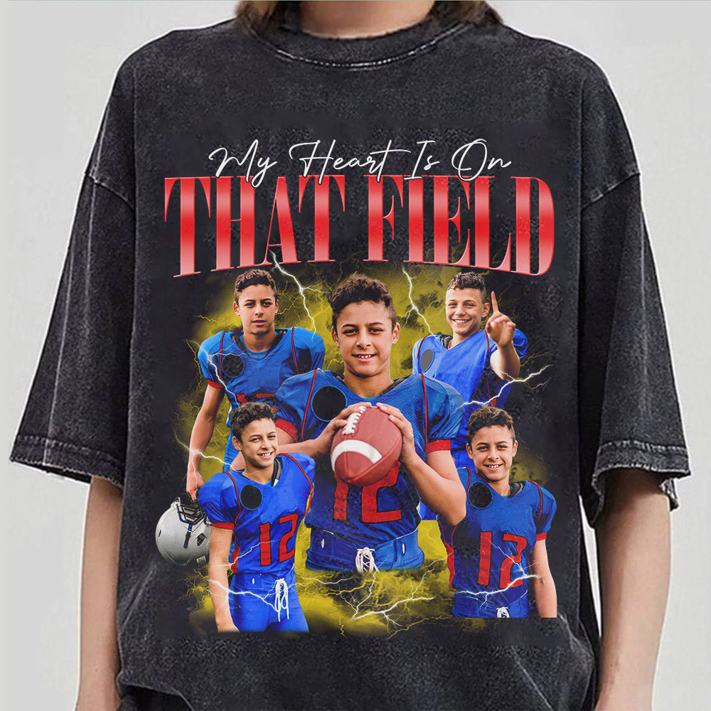 Custom Photo - Vintage Graphic 90s T-shirt My Heart Is On That Field Football Gameday Shirt Custom Bootleg Rap Tee H2511