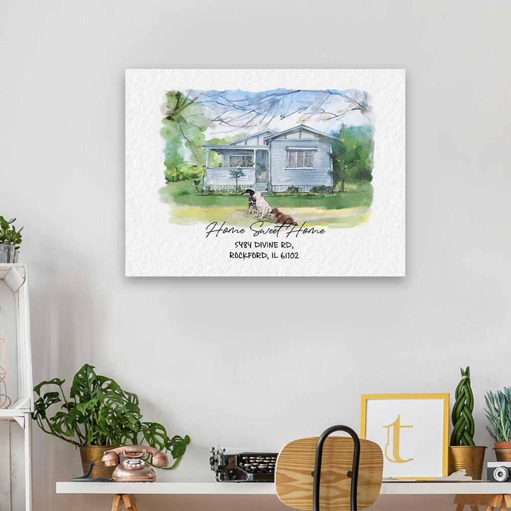 Watercolor House Portrait | Personalized House Artwork. Custom Thoughtful Housewarming Gift, Unique Poster Wall Art