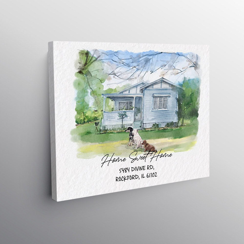 Watercolor House Portrait | Personalized House Artwork. Custom Thoughtful Housewarming Gift, Unique Poster Wall Art