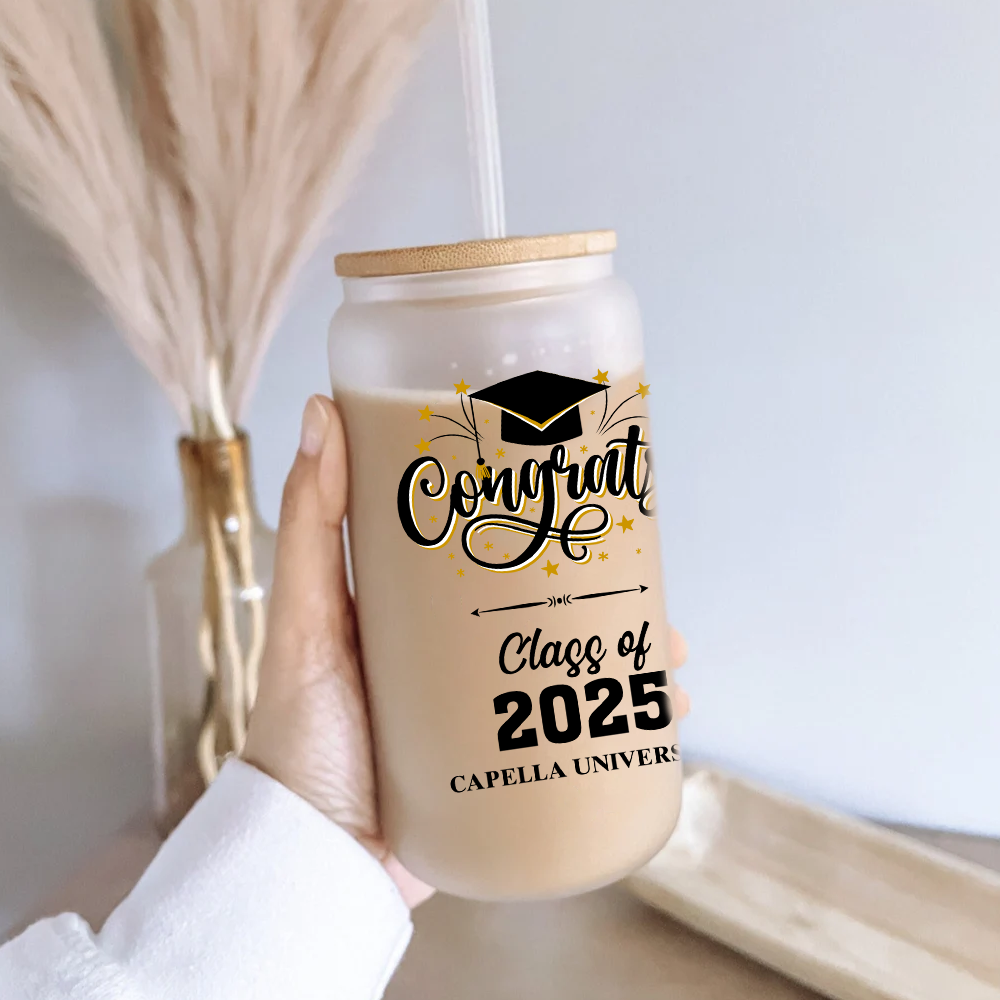 Congratulations Graduates Class Of 2025 - Personalized Clear Glass Can, Gift For Graduation