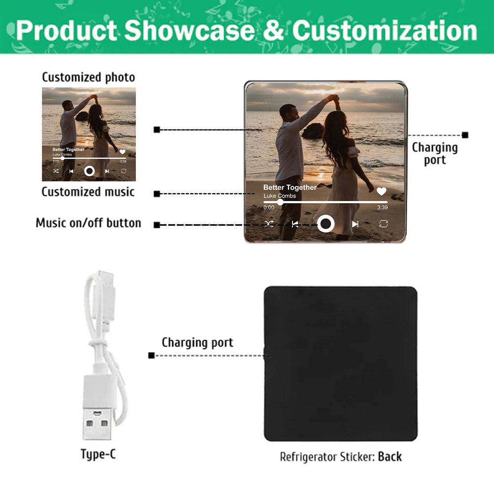 Personalized Music Fridge Magnet - Custom Photo Magnets With Your Text - Christmas Gift for Him & Her