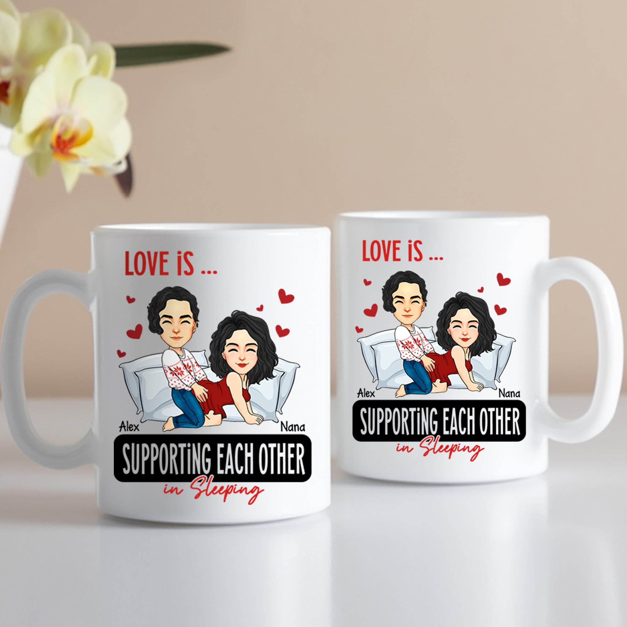 Love Is ... Supporting Each Other in Sleeping - Funny Naughty Gifts For Couples - Personalized Mug