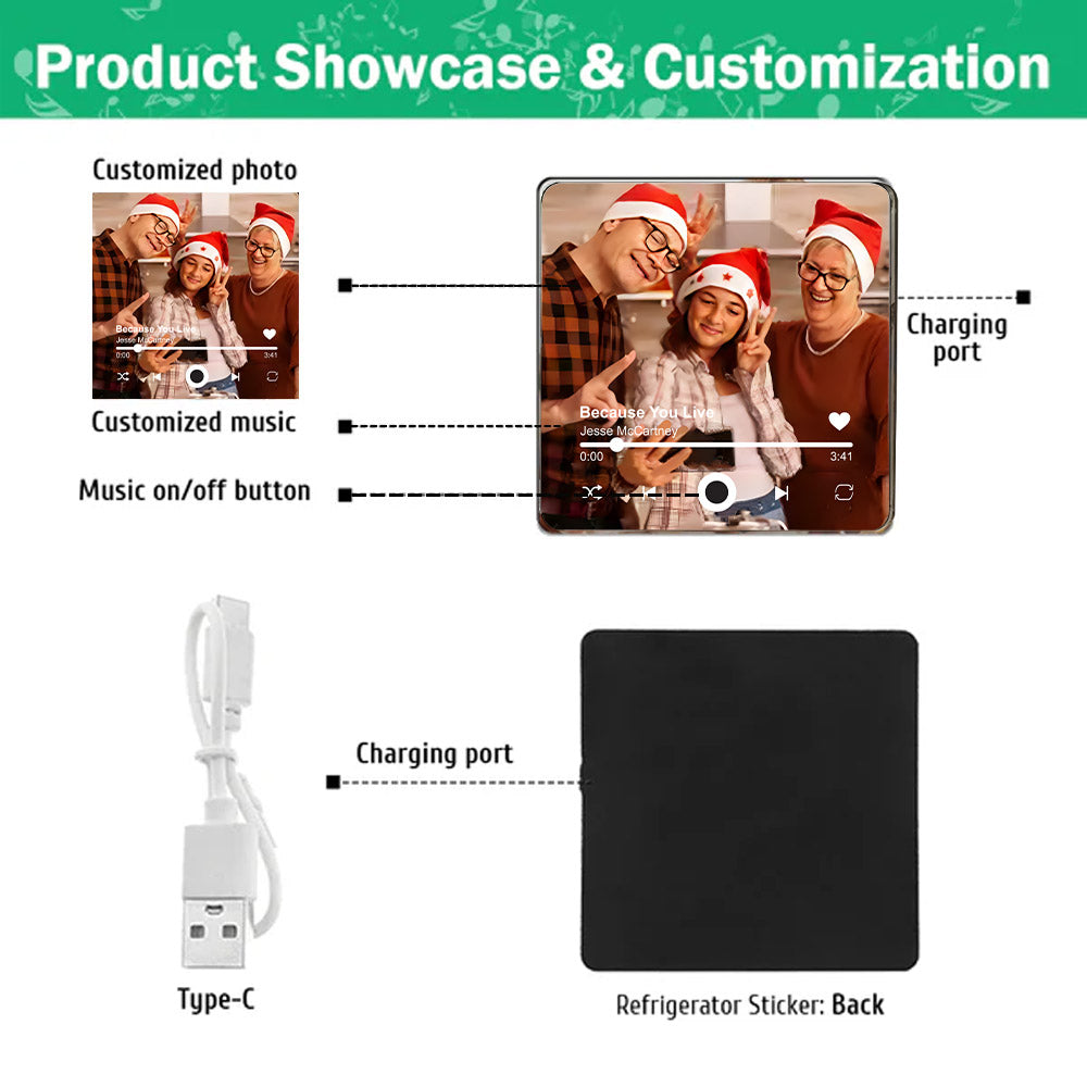Custom Music Fridge Magnet, Personalized Photo & Music Refrigerator Magnet, Play Song Music Box Ornament, Anniversary Christmas Gift for Him