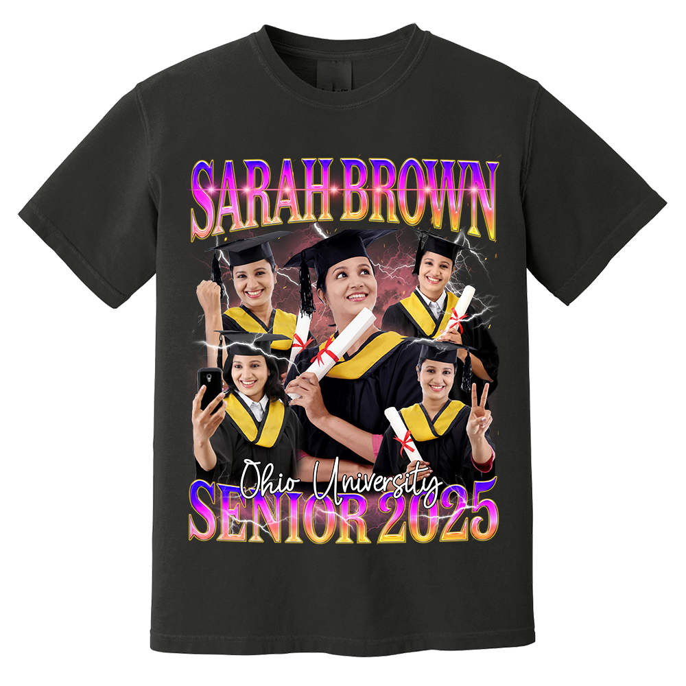 Custom Bootleg Rap Tee, Custom Photo Graduation Shirt, Vintage Graphic 90s Senior 2025 Shirt