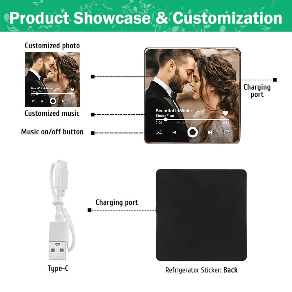 Personalized Music Fridge Magnet, Custom Couple Photo Music Fridge Magnet Chirstmas Gift For Him & Her