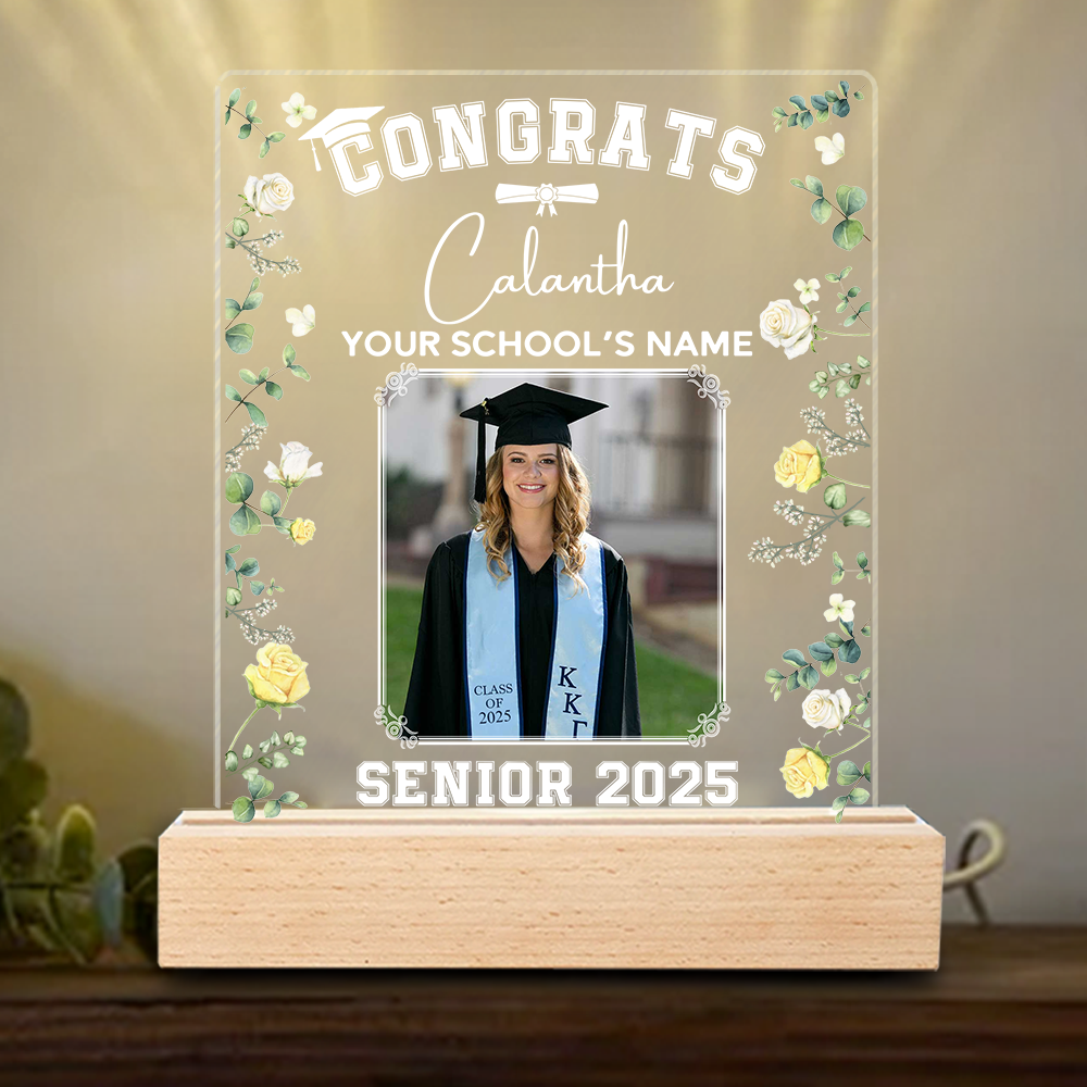 Personalized Graduation 3D Led Light Wooden Base Class of 2025 Senior Gift K1702