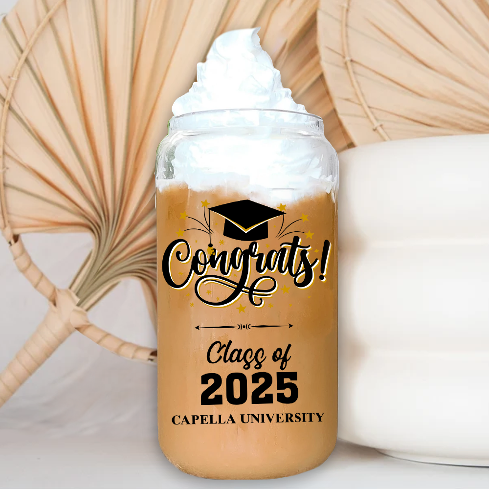 Congratulations Graduates Class Of 2025 - Personalized Clear Glass Can, Gift For Graduation