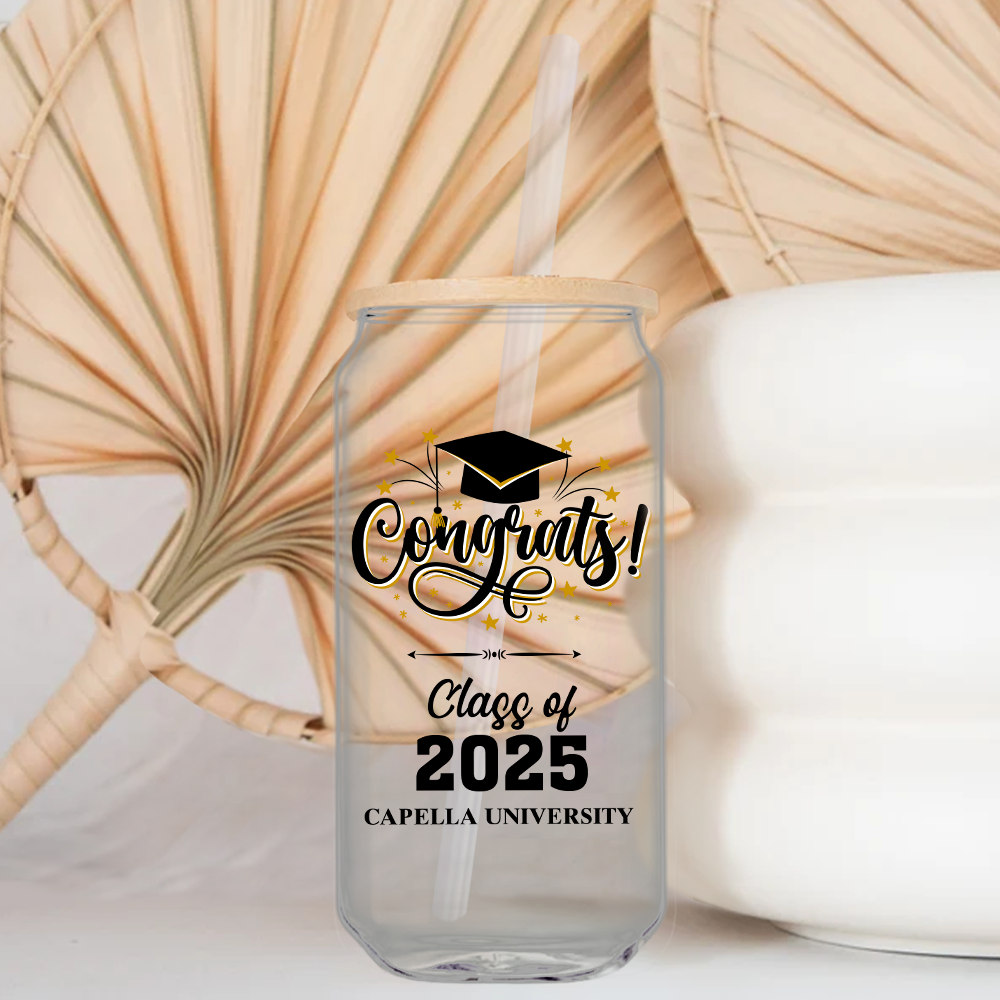 Congratulations Graduates Class Of 2025 - Personalized Clear Glass Can, Gift For Graduation