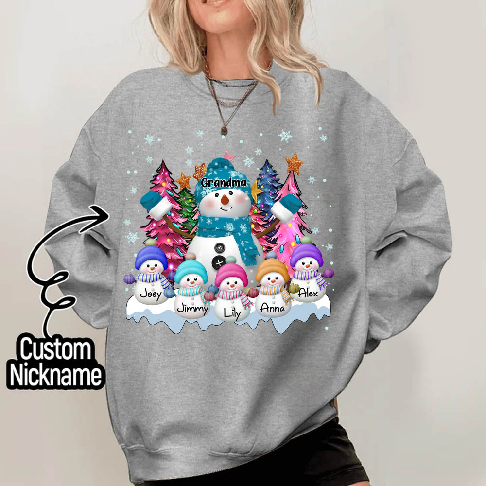 Grandma Snowman & Kid Christmas Tree Personalized Shirt