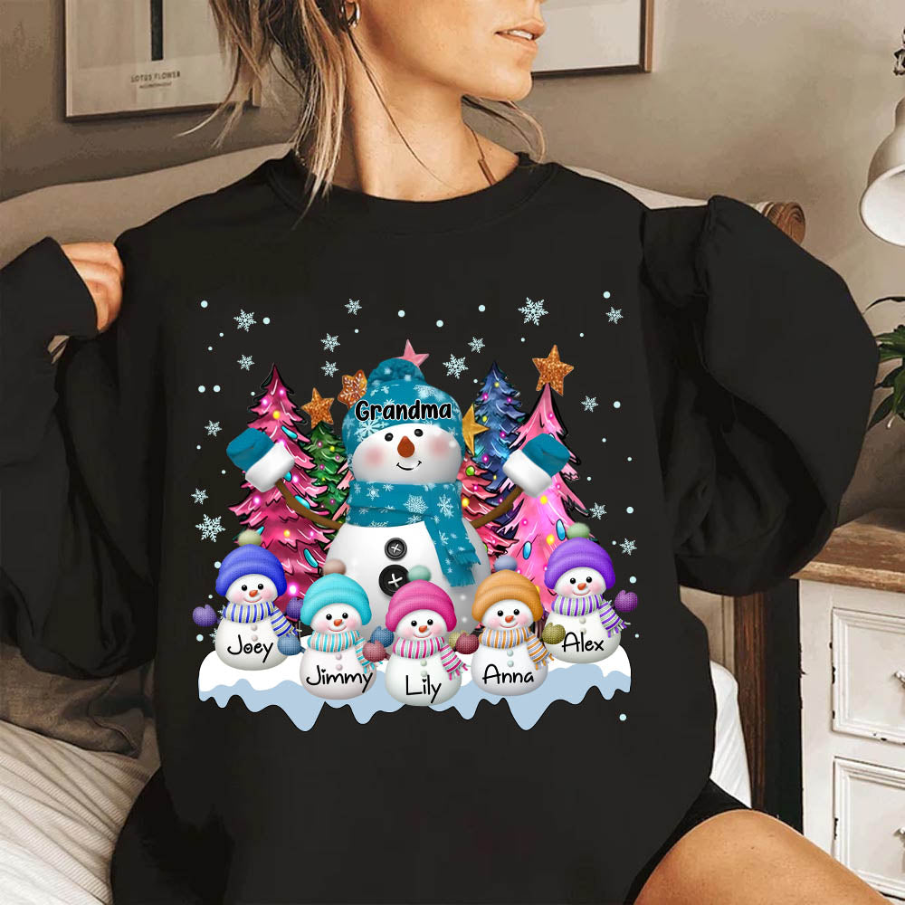 Grandma Snowman & Kid Christmas Tree Personalized Shirt