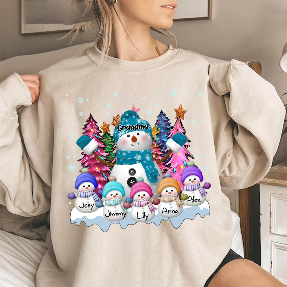 Grandma Snowman & Kid Christmas Tree Personalized Shirt