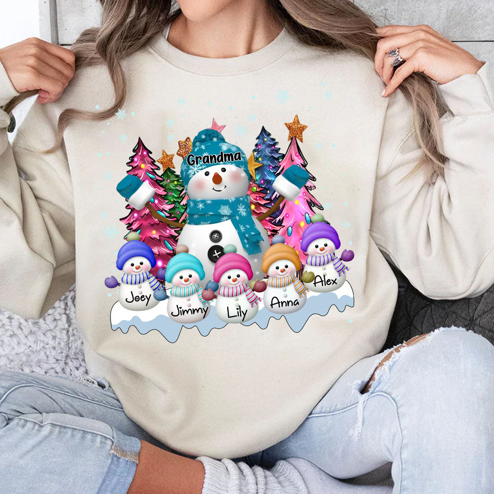 Grandma Snowman & Kid Christmas Tree Personalized Shirt