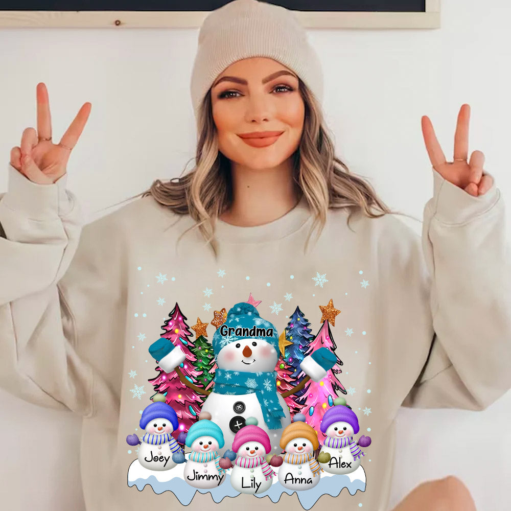 Grandma Snowman & Kid Christmas Tree Personalized Shirt