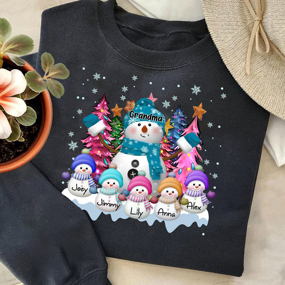Grandma Snowman & Kid Christmas Tree Personalized Shirt