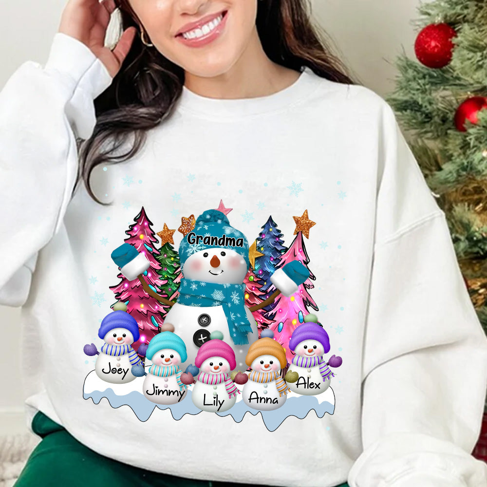 Grandma Snowman & Kid Christmas Tree Personalized Shirt