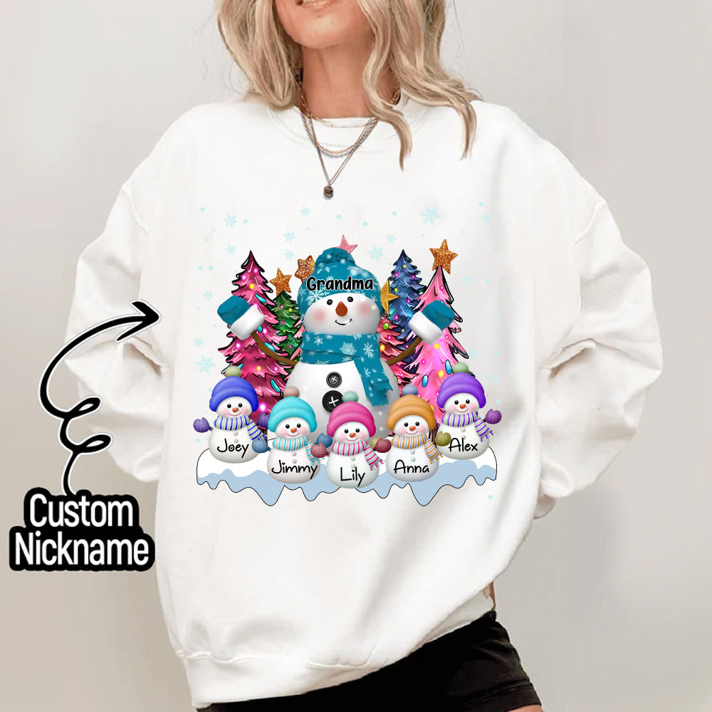 Grandma Snowman & Kid Christmas Tree Personalized Shirt