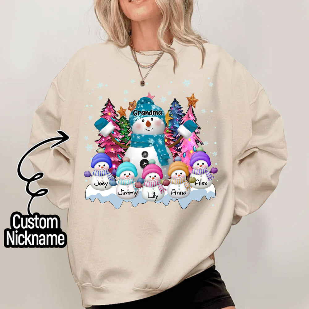 Grandma Snowman & Kid Christmas Tree Personalized Shirt