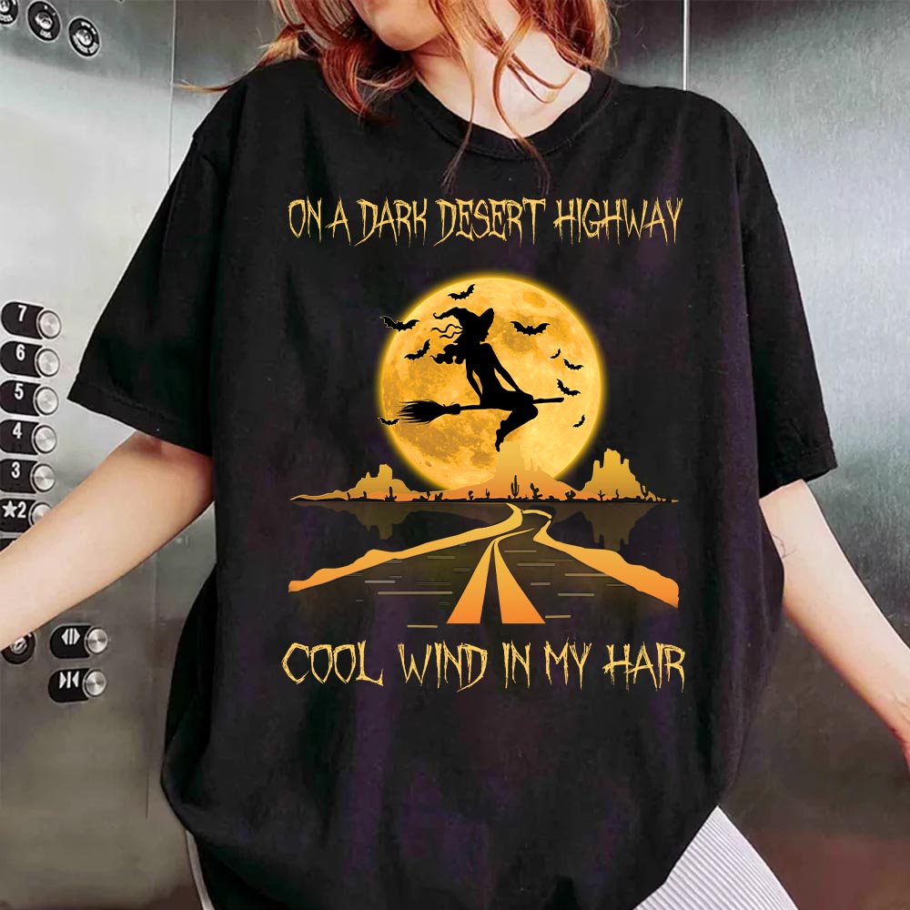On A Dark Desert Highway Cool Wind In My Hair Road And Moon Shirts