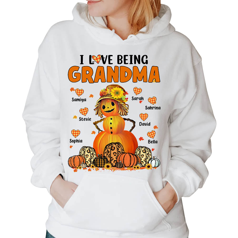 I Love Being Grandma Pumpkins With Heart Personalized Shirt For Grandmas