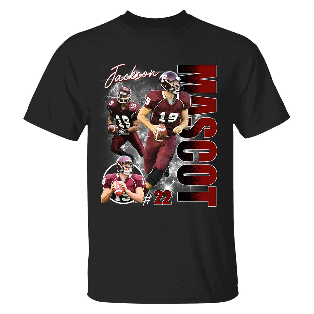 Custom Photo Football Player Shirt - Personalized Team Name School Name Bootleg Shirt