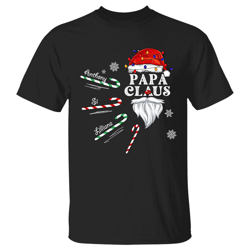 Papa Claus Candy Cane Winter Personalized Christmas Shirt Gift For Grandpas