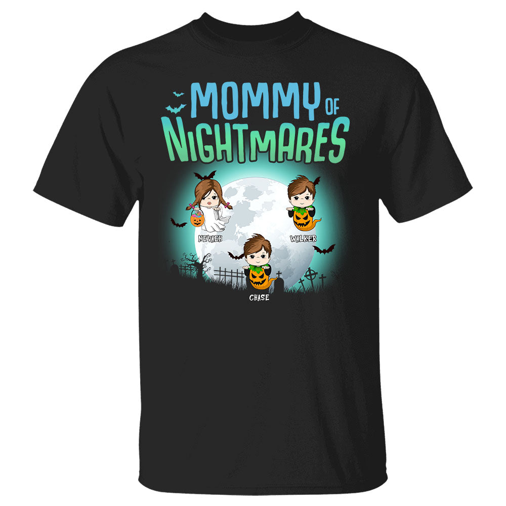 Mommy Of Nightmares Ghost With Kids Personalized Shirt - Custom Nickname Grandma Shirt