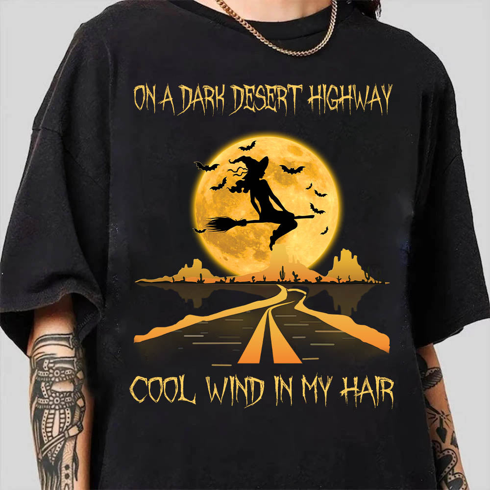 On A Dark Desert Highway Cool Wind In My Hair Road And Moon Shirts