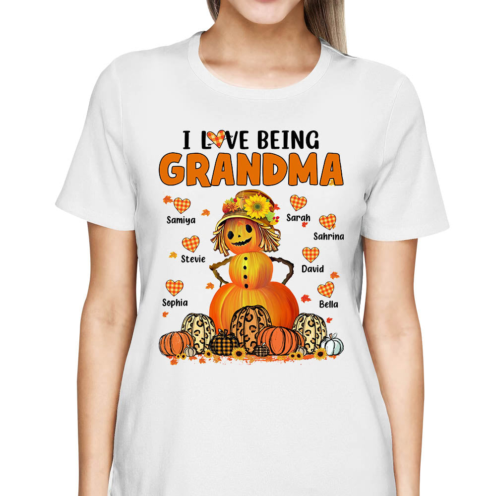 I Love Being Grandma Pumpkins With Heart Personalized Shirt For Grandmas