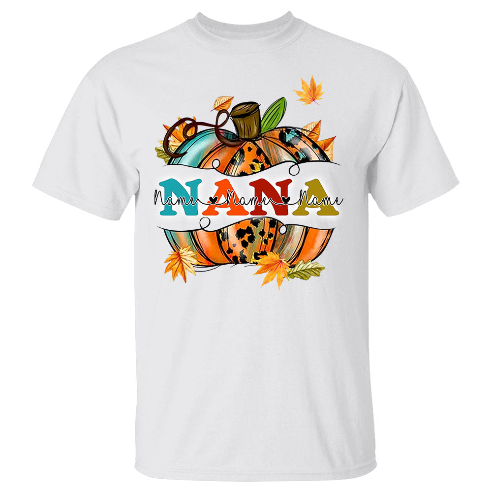 Personalized Grandma Fall Pumpkin Shirt, Grandma Nana Mimi Autumn Shirt, Custom Grandma With Grandkids Name Shirt