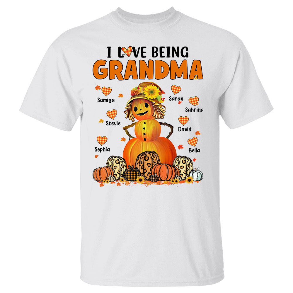 I Love Being Grandma Pumpkins With Heart Personalized Shirt For Grandmas