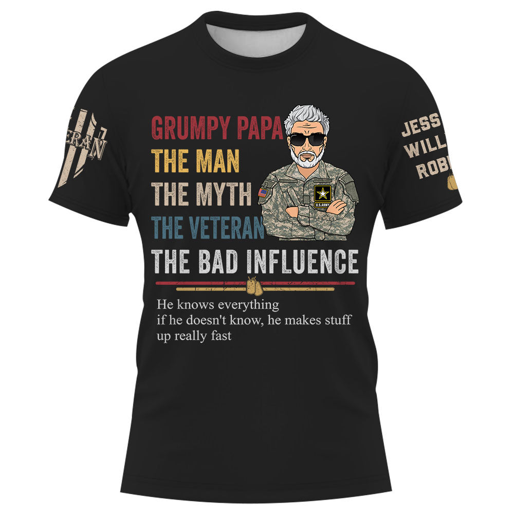 Grandpa The Man The Myth The Veteran The Bad Influence Custom Shirt Gift For Father's Day K1702