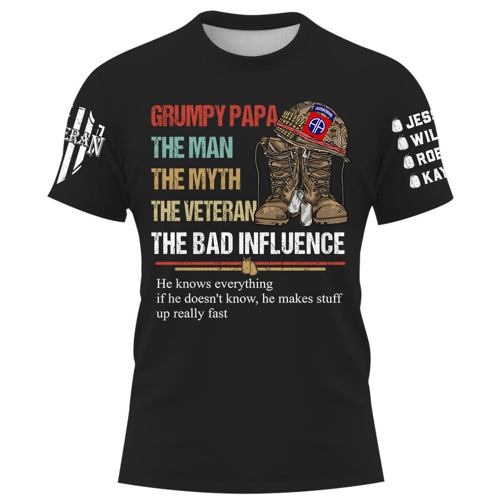 Personalized Shirt Grumpy Grandpa The Man The Myth The Veteran The Bad Influence Gift For Father's Day K1702