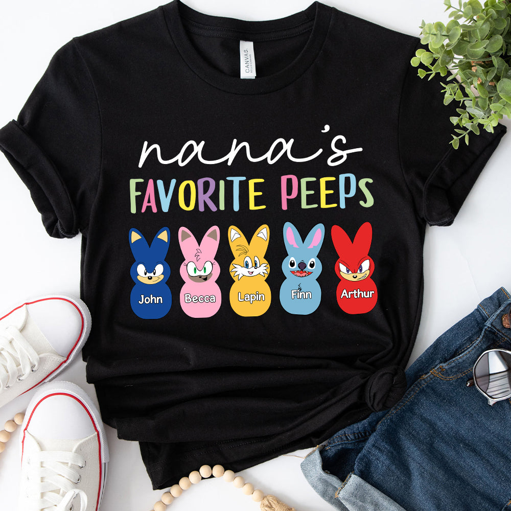 Nana's Favorite Peeps Easter Shirt, Personalized Grandchild Name T-shirt, Custom Funny Tee For Grandma, Cute Bunny Nana Mom Gift