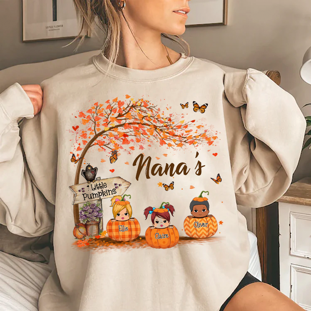 Nana's Little Pumpkin Autumn Personalized Sweatshirt For Grandmas