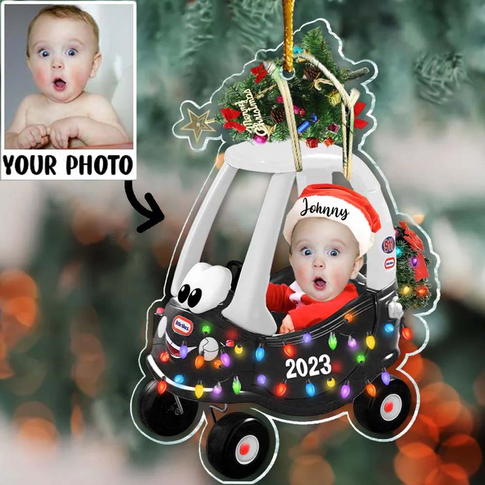 Custom Photo Baby Sitting Little Tikes Cozy Coupe Ornament - Personalized Acrylic Ornament For Newborn