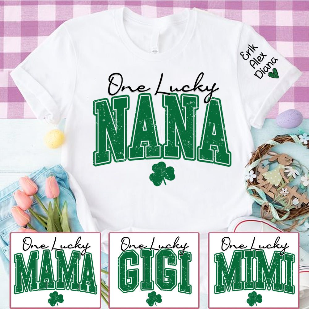 Custom One Lucky Nana Shirt, St Patrick's Day Shirt, Retro St Patricks Clove Lucky Shamrock Grandma Shirt