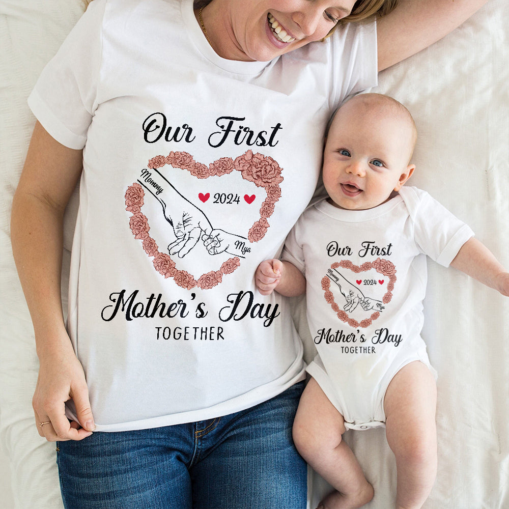 Our First Mother's Day Shirt, Custom Baby's Birthday Month Flower Onesie, 1st Mothers Day, Gift For Mom - M2204