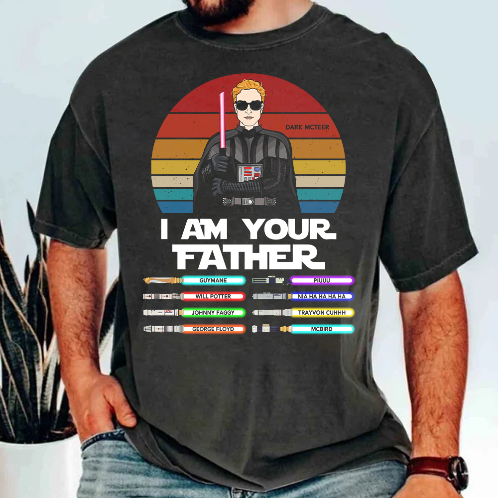 I Am Your Father Retro Color Darth Vader Premium T-Shirt | Personalized Gift with Kid's Name